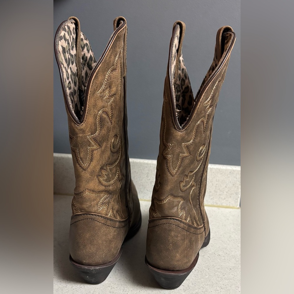 Laredo Women's Access Western Leather Boots Wide Calf 51079 Black Tan Size 9.5 W - Picture 4 of 6